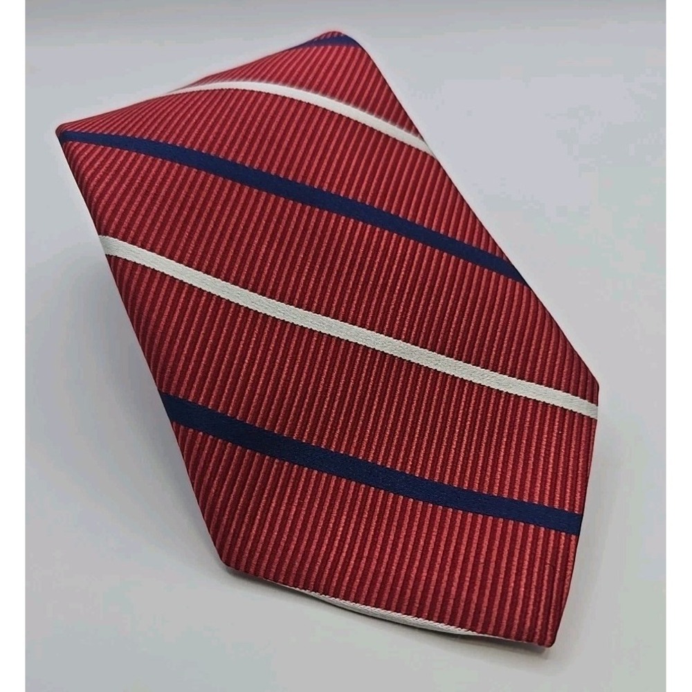 ROUNDTREE & YORKE Collegiate Silk Repp Tie Red White Blue Striped  3.5 X 60 In
